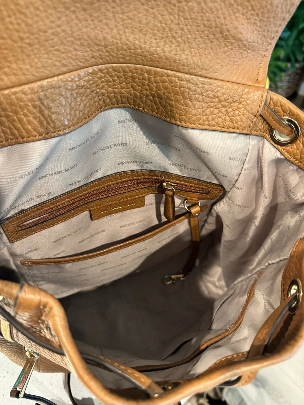Michael Kors Pebbled Leather Convertible Backpack / Shoulder Bag – Camel